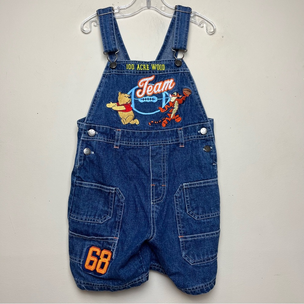 Vtg Disney Pooh Tigger Overalls 4T Team Football 100 Acre Wood Team Embroidered